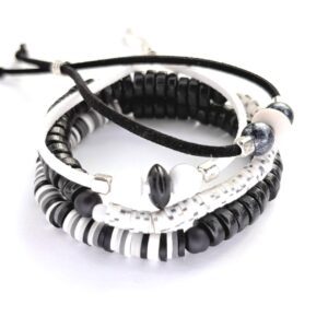 pixels black and white bracelet stack with 4 bracelets