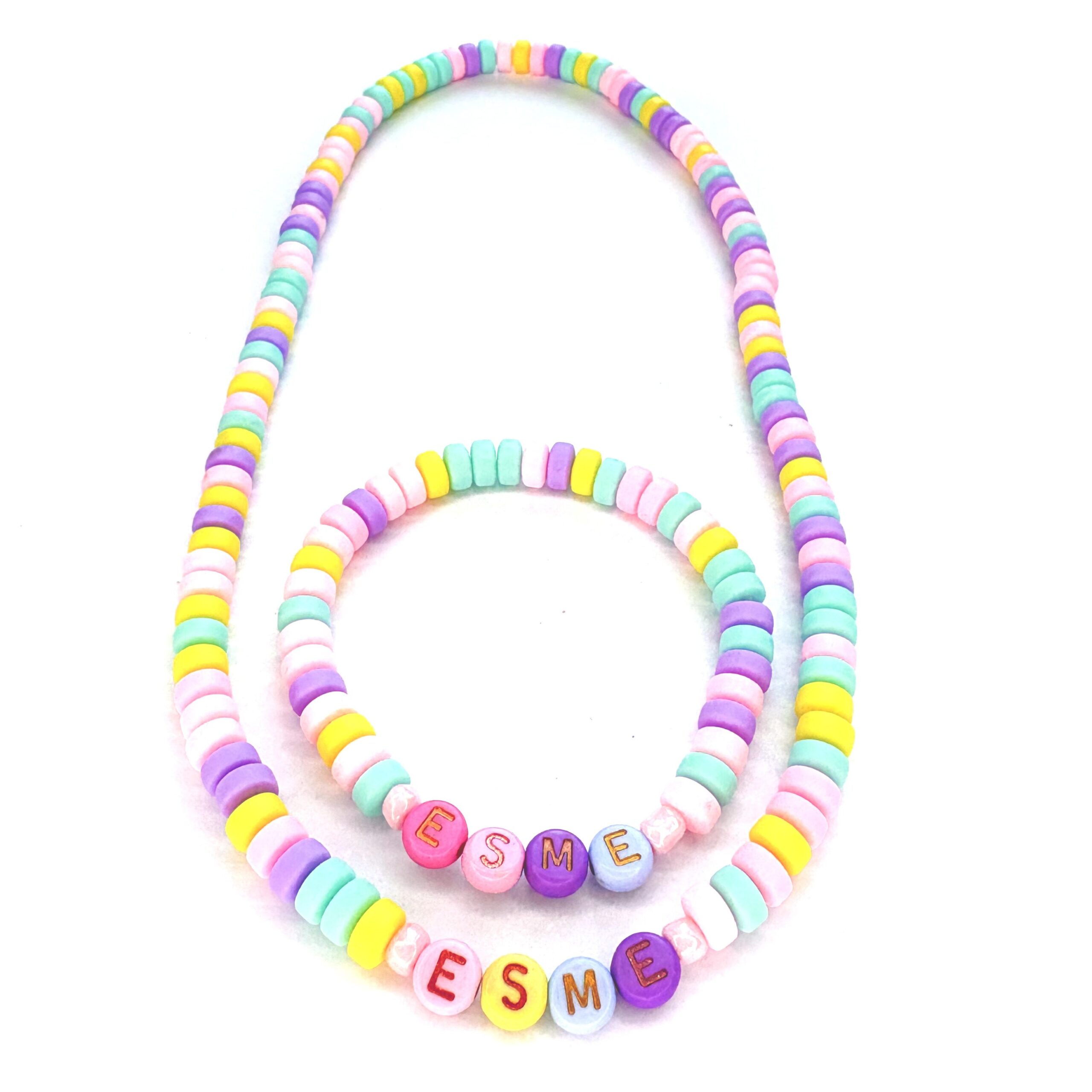 Sprinkles pink, yellow, purple and blue multi coloured personalised jewellery set