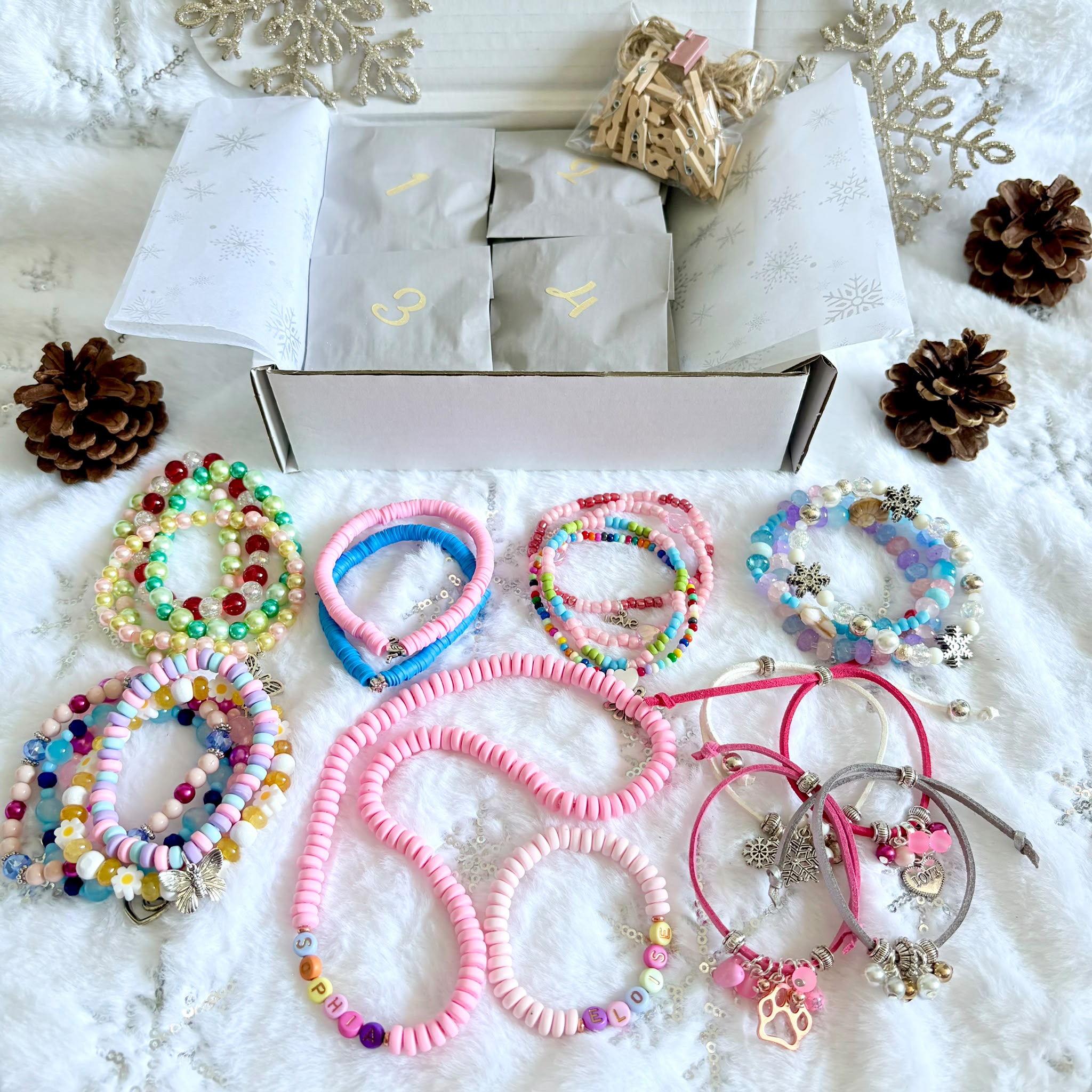 Personalised Advent Calendar Contents of Personalised Calendar including jewellery and pouches